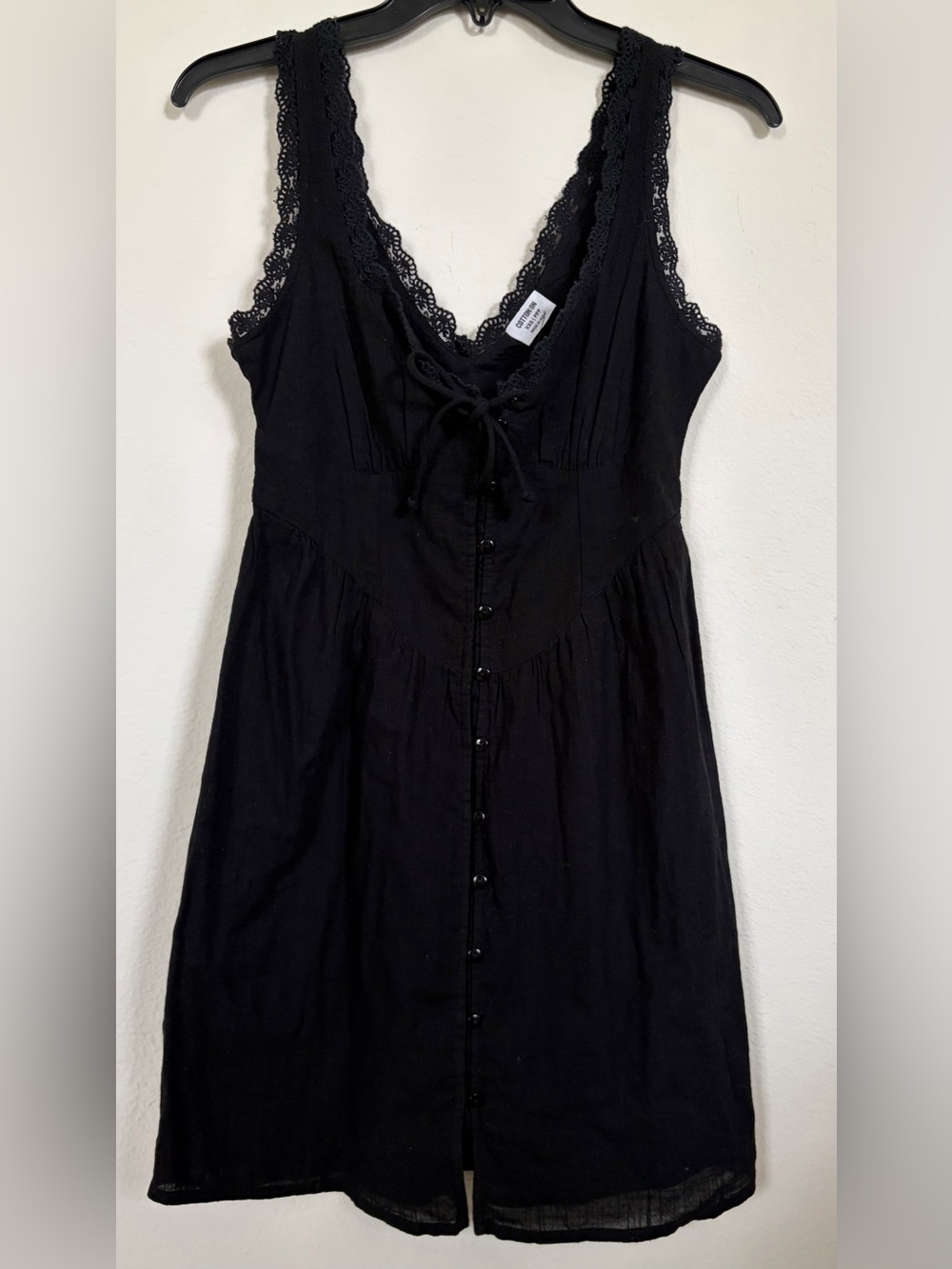 Cotton-On Black Lace-Trim Button Front Midi Dress